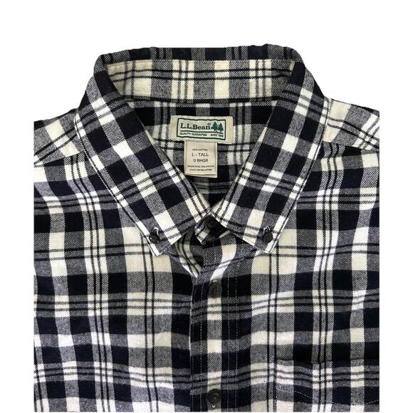 LL Bean Mens Flannel Button Up Long Sleeve Shirt Plaid Black White XL Tall - Picture 4 of 6